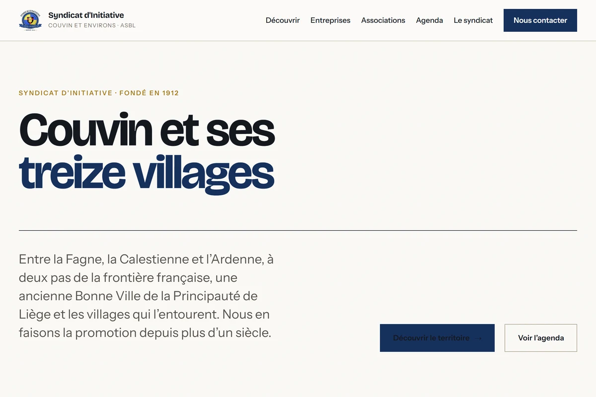 Site du Syndicat d’Initiative de Couvin — page d’accueil