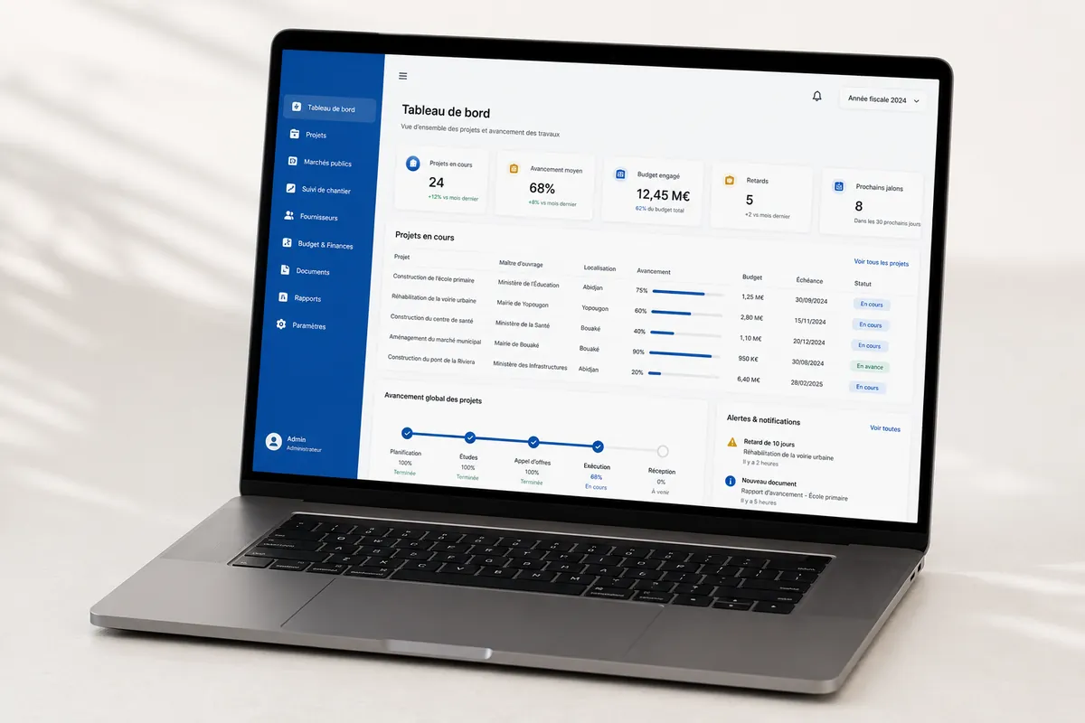 Interface des modules Odoo de gestion des marchés publics pour HabiRoad